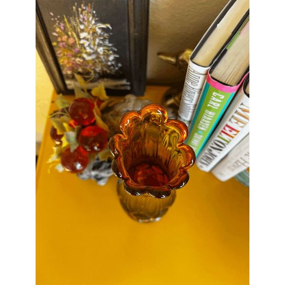 Vintage Kanawa 1960s Amber Mid Century Glass Swung Vase Amber - Picture 3 of 6